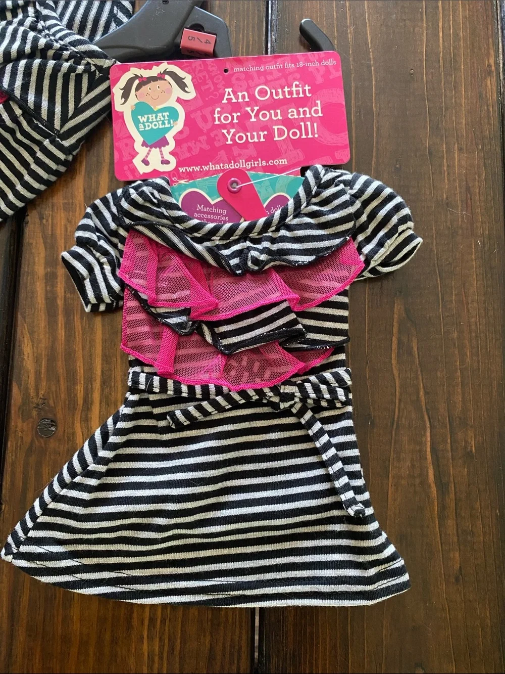 What A Doll Striped Dress w/Pink Ruffle Trim and Matching Doll Dress! Size 4/5